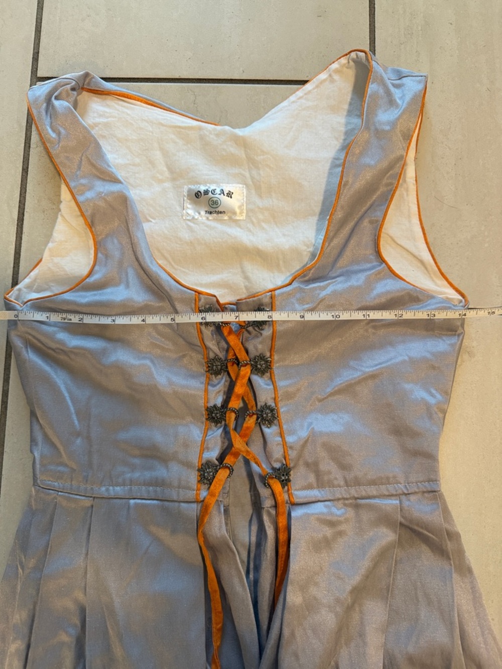 Light Gray with Orange Trim Dirndl - Picture 10 of 11